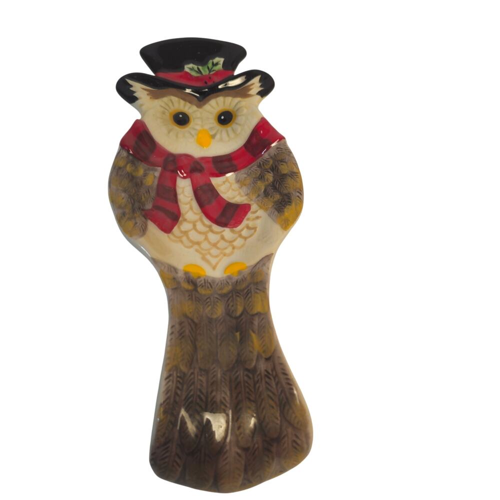 Owl Cracker Barrel Spoon Rest  Stone ware Christmas Holiday Theme